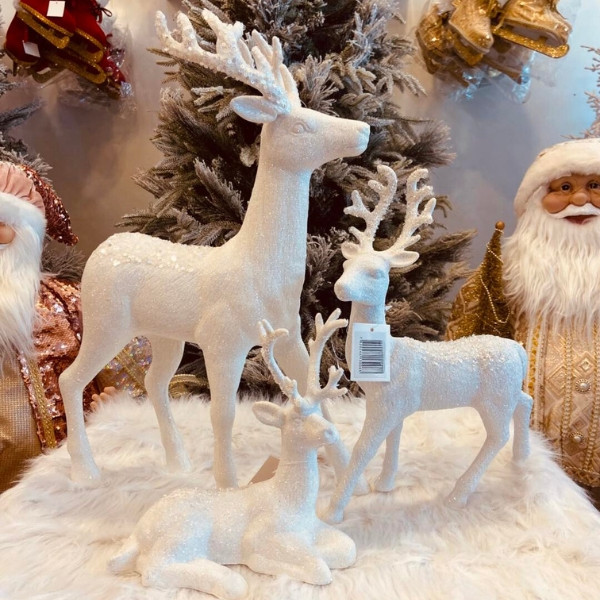 Glitter Reindeer Christmas Decoration 3 pieces Comes in 2 Colors (White and Gold)
